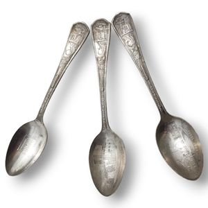 3 Silver Plate Souvenir Spoons 1933 Chicago Century Progress Oneida Art Deco